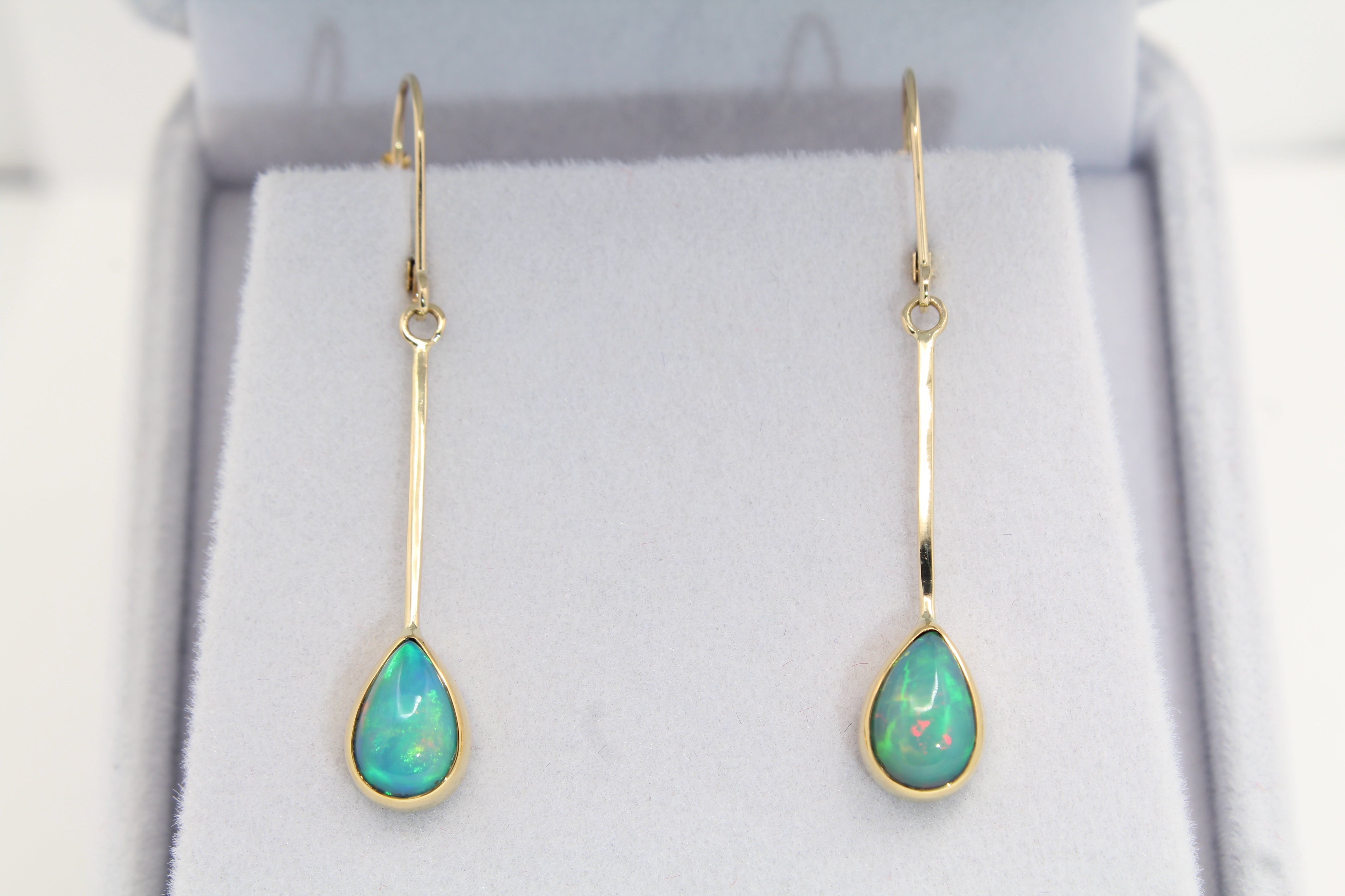 Dangling Ethiopian Opal Drop Bar Earrings with 22k Gold & 14k Leverbacks