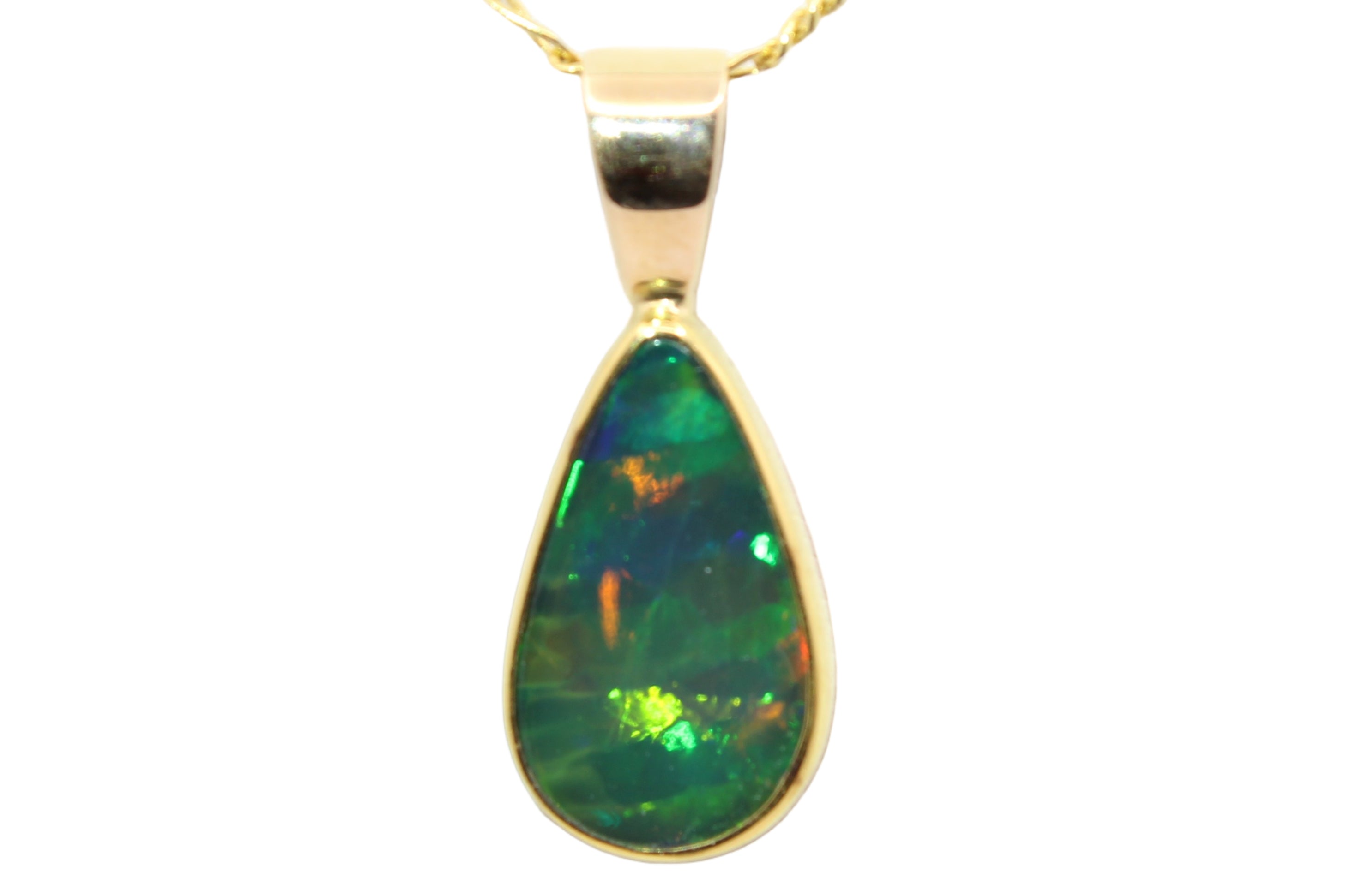 Ethiopian Opal Solitaire Necklace | 22k Gold Bezel Pendant