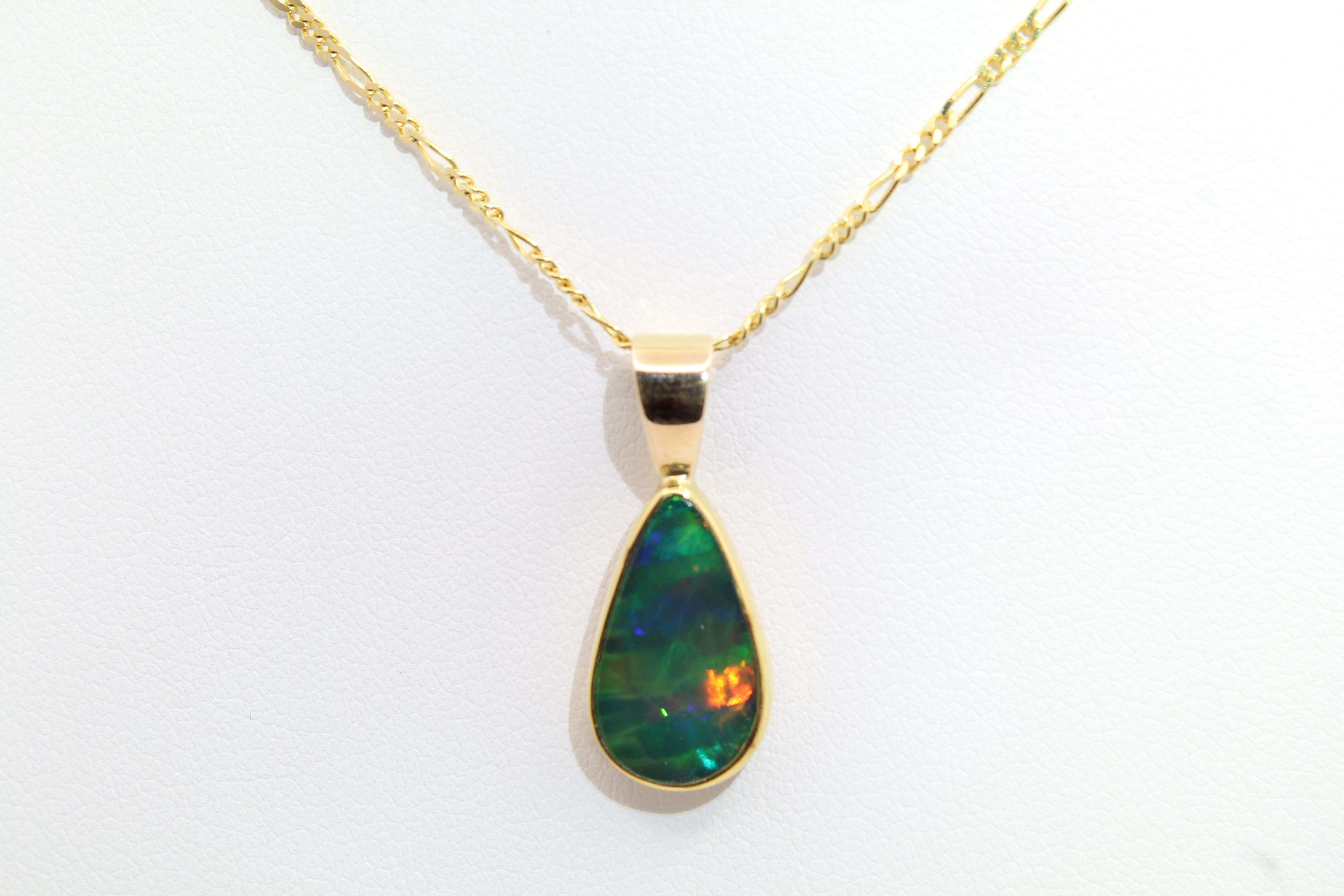 Ethiopian Opal Solitaire Necklace | 22k Gold Bezel Pendant