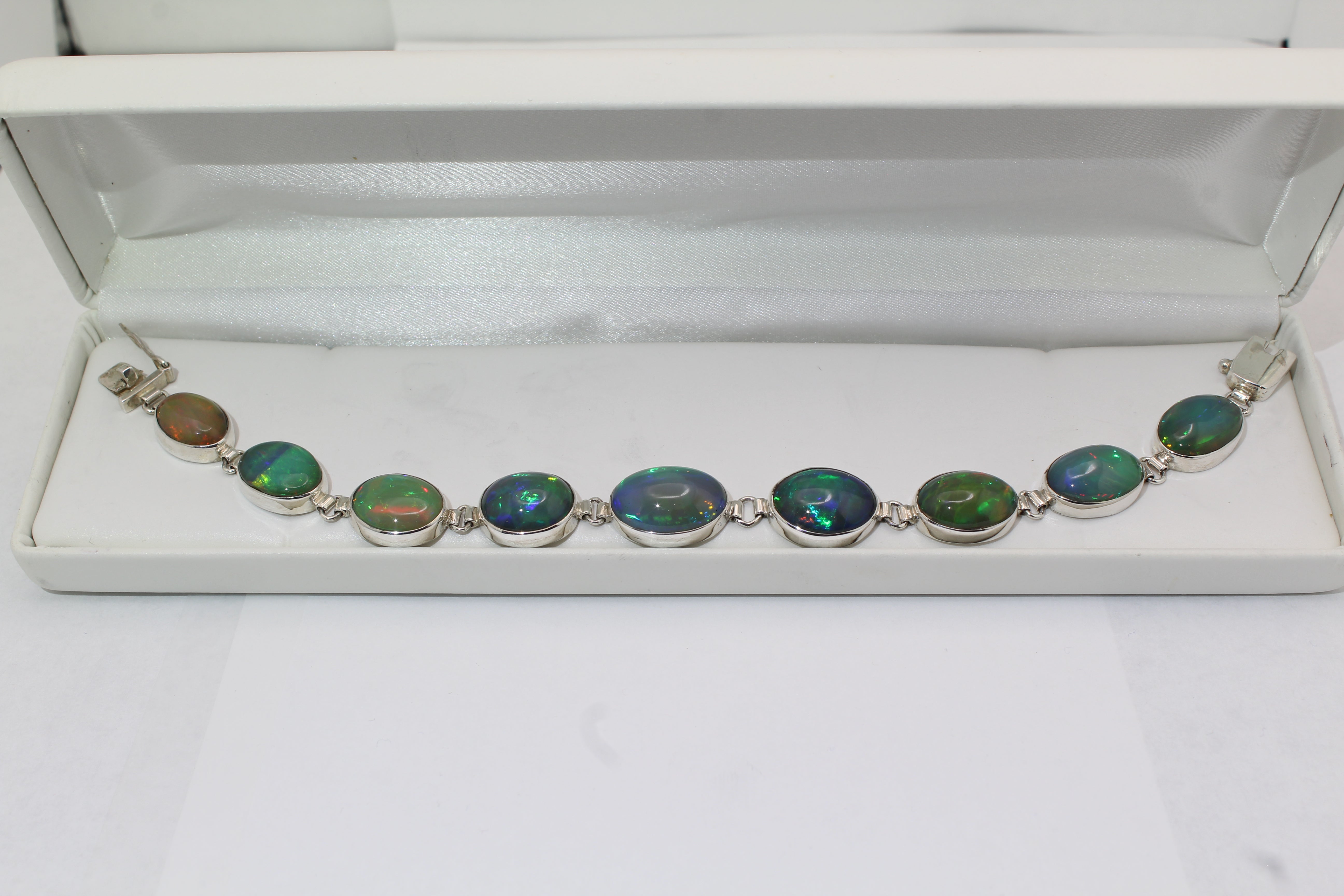 Galaxy of Opals Sterling Silver Link Bracelet | Genuine Ethiopian Opals