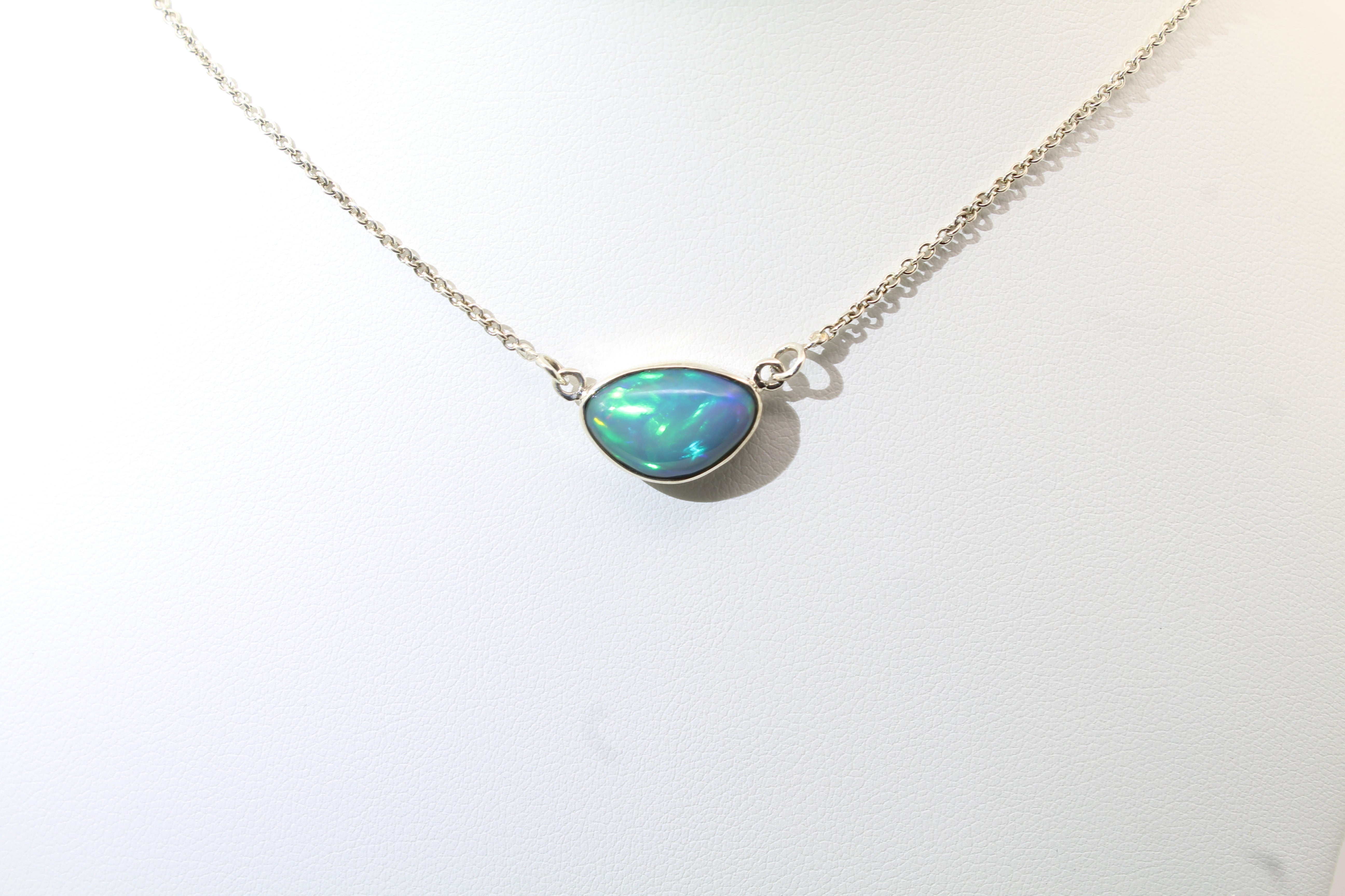 Ocean Flash Opal Necklace | Bezel-Set Ethiopian Opal