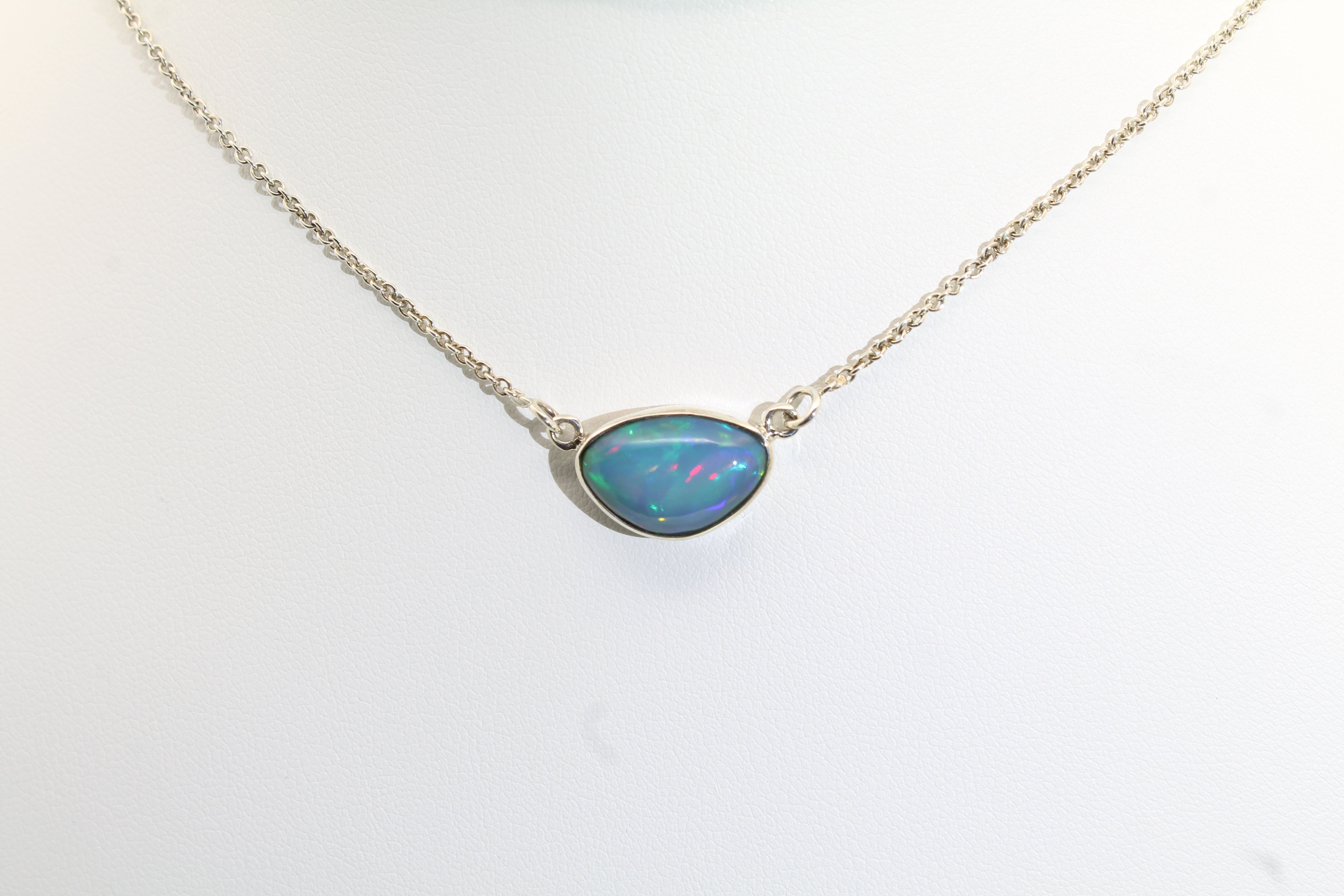 Ocean Flash Opal Necklace | Bezel-Set Ethiopian Opal