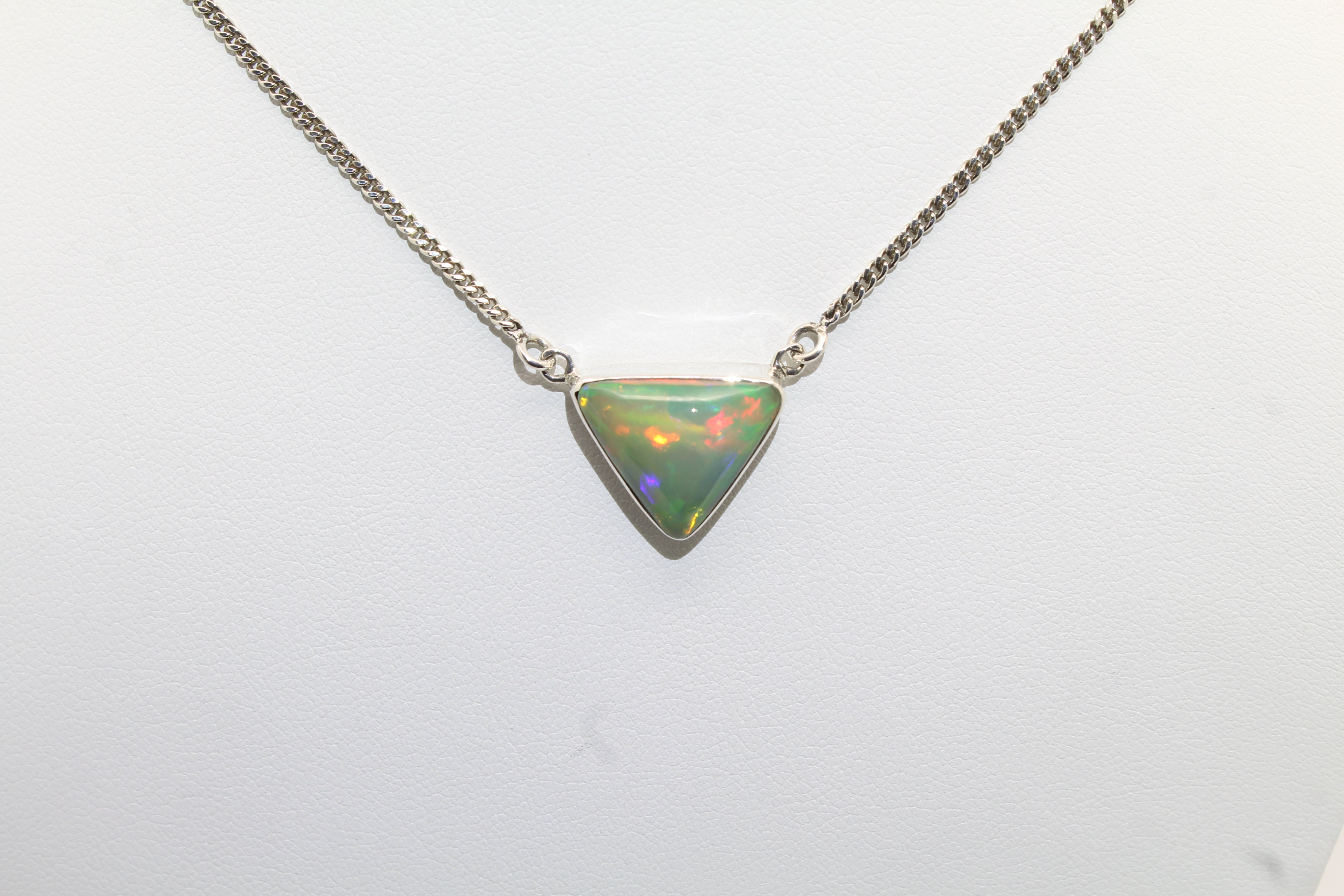 Green Fire Trillion Opal Necklace | Handmade Sterling Silver Jewelry