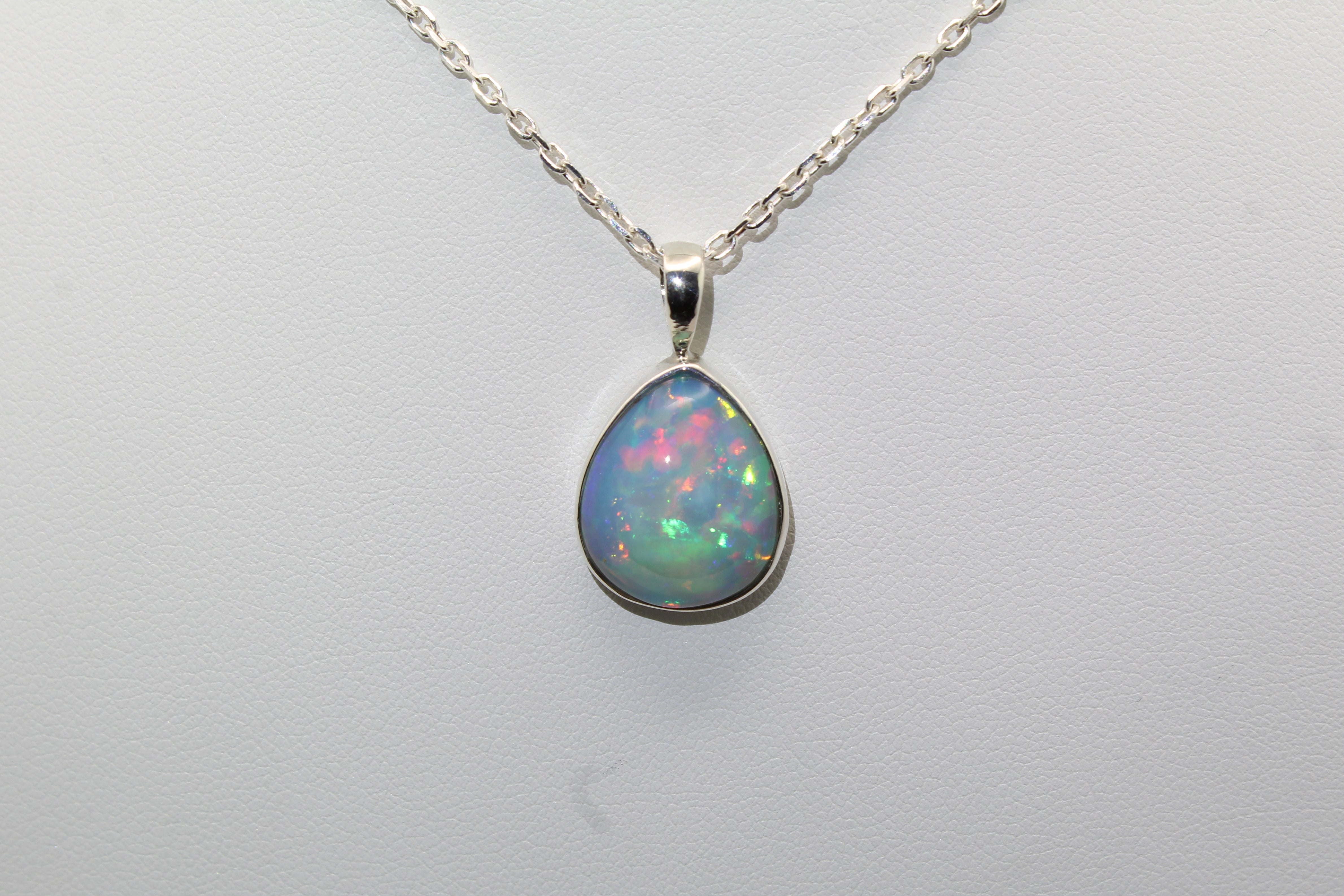 Rainbow Crystal Opal Necklace | Sterling Silver Teardrop Pendant