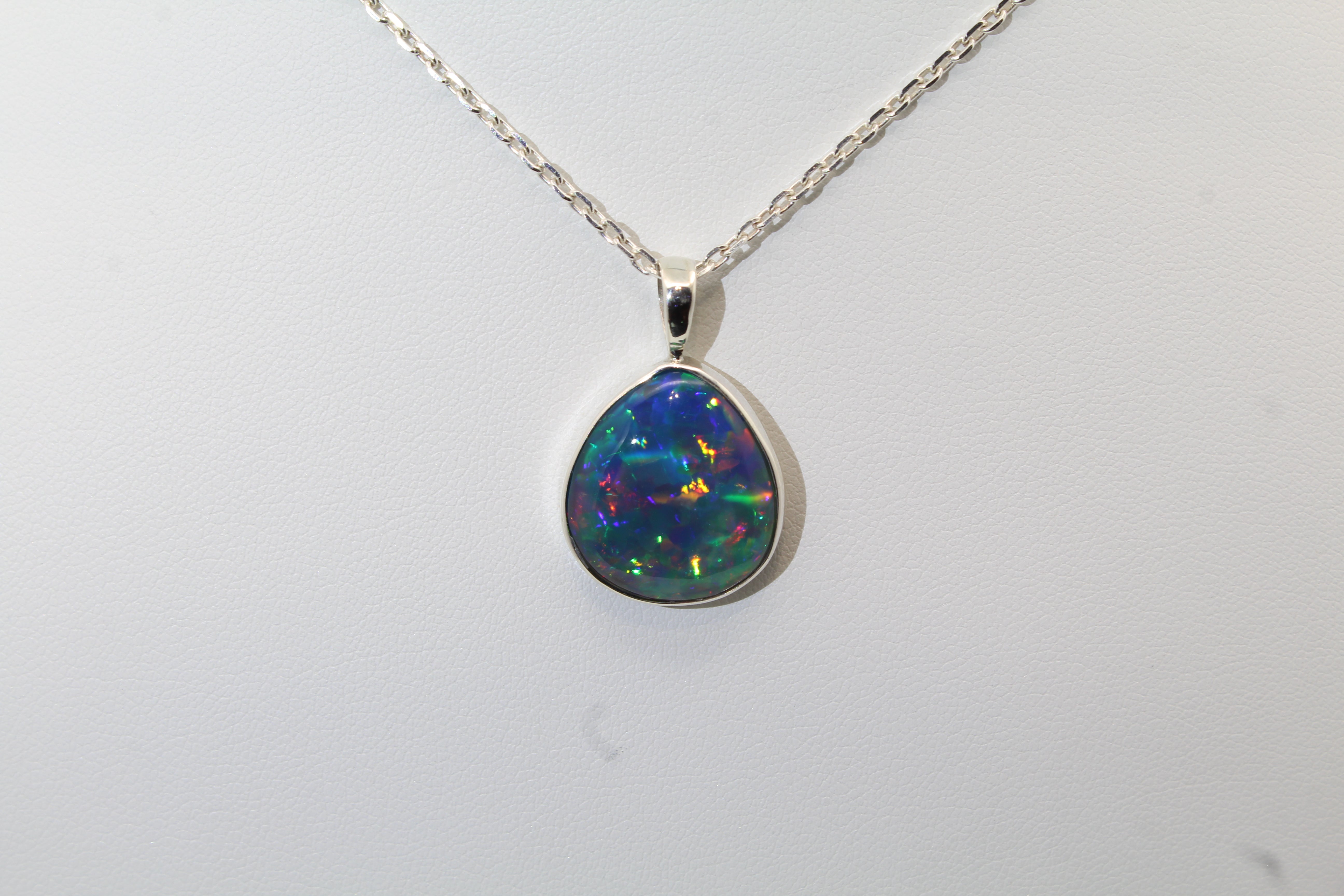 Vivid Ethiopian Dark Opal Pendant | Pear Shape Rainbow Flash