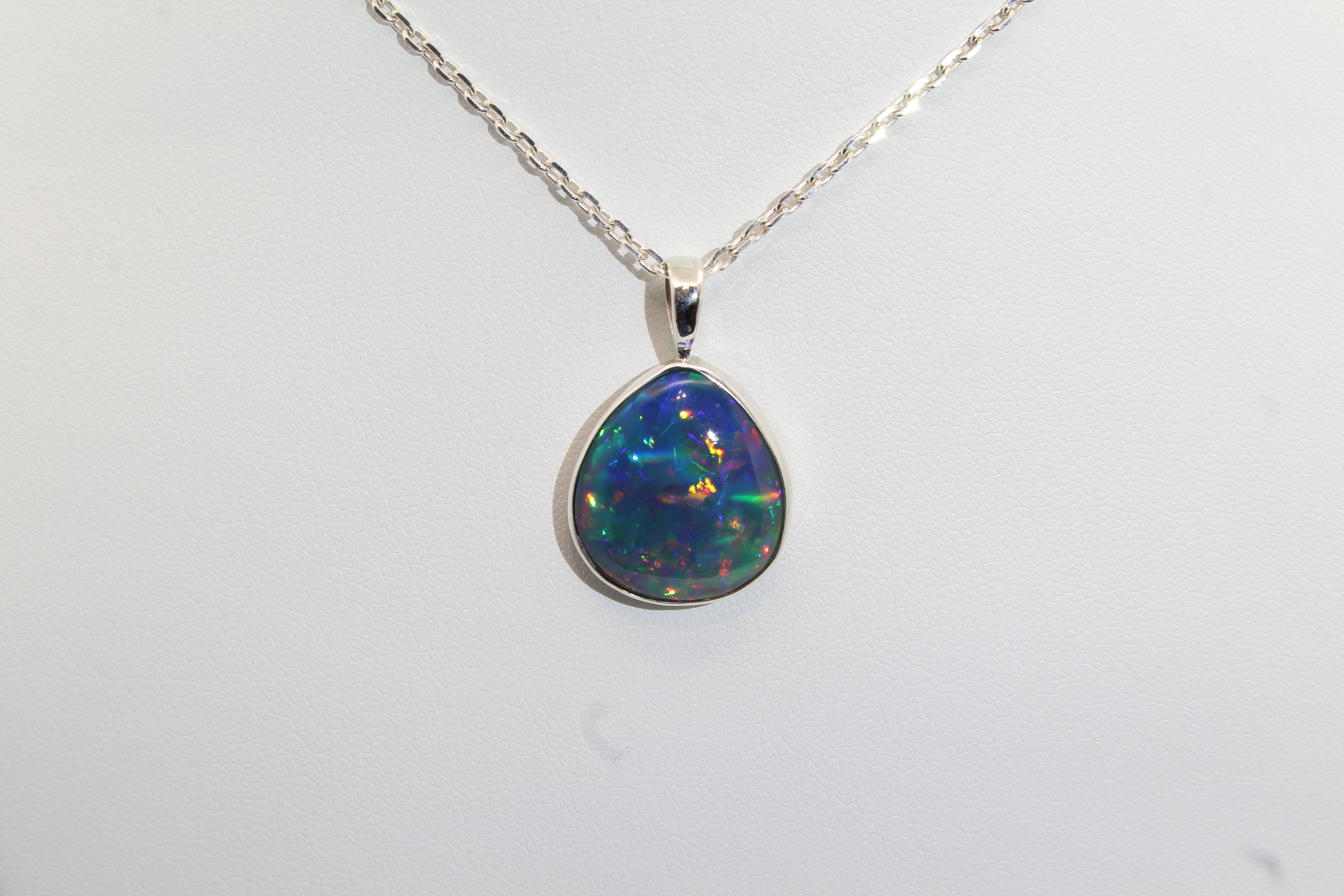 Vivid Ethiopian Dark Opal Pendant | Pear Shape Rainbow Flash