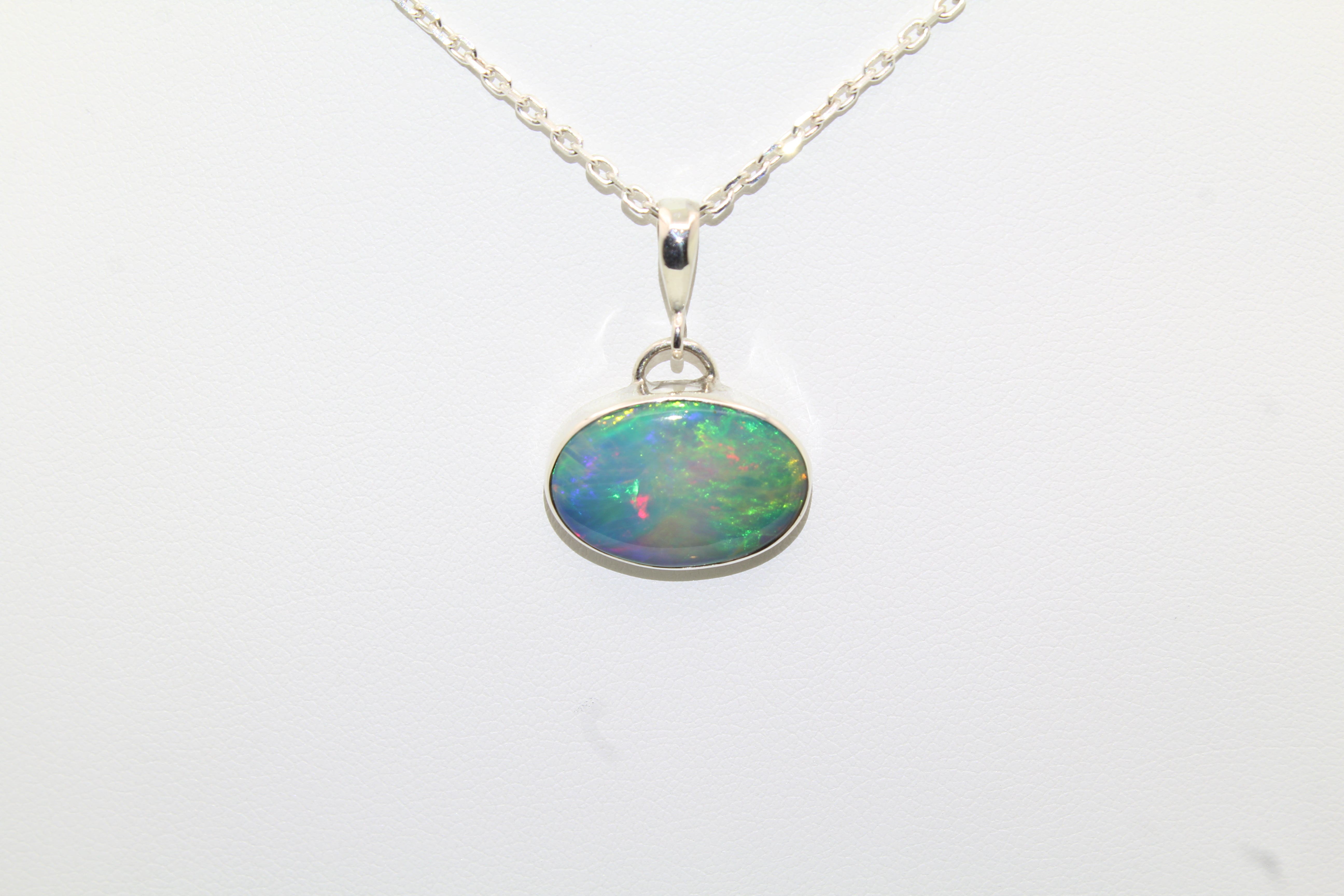 Red Fire Ethiopian Opal Pendant | Round Sterling Silver Necklace