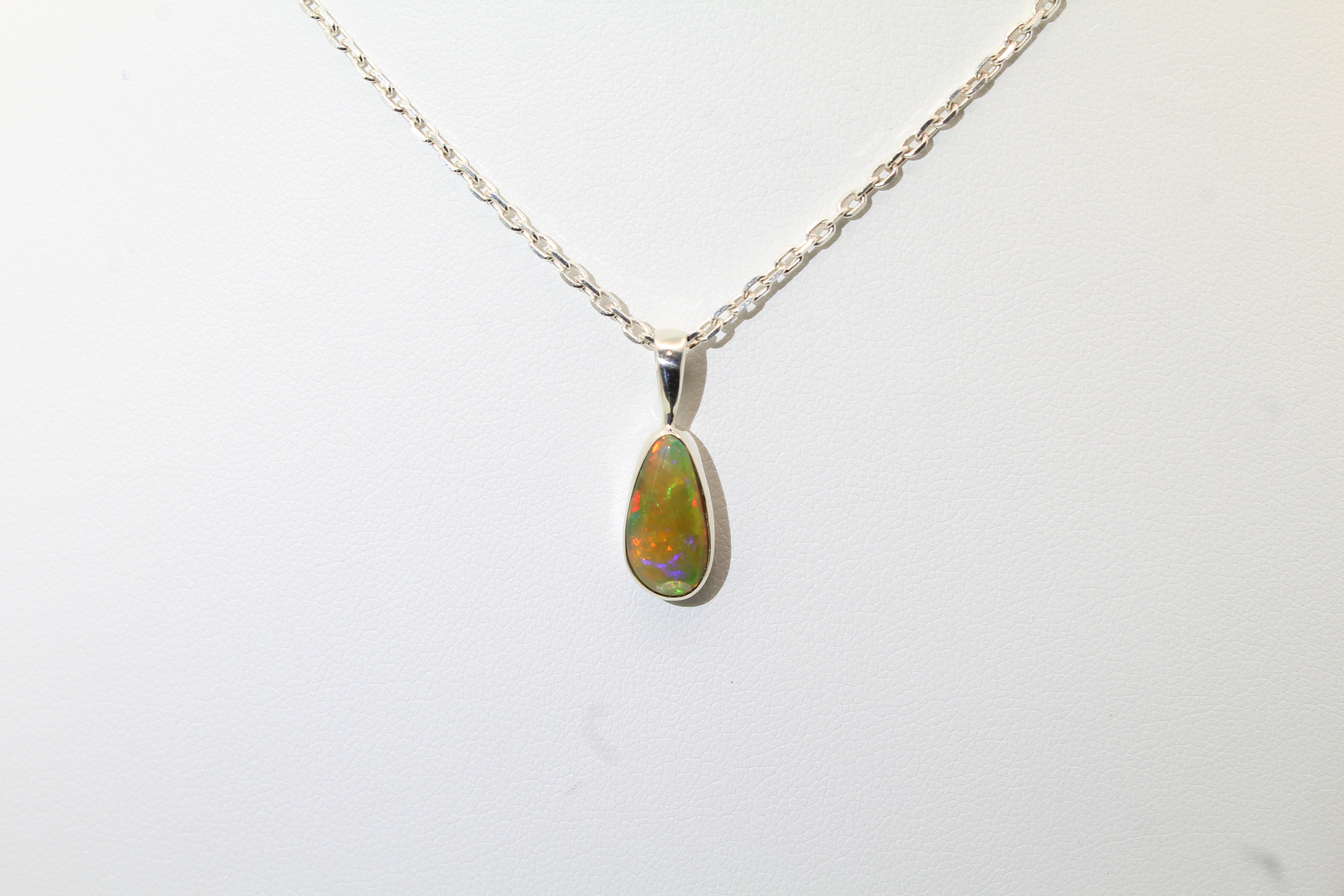 Red & Green Flash Teardrop Opal | Genuine October Birthstone Necklace