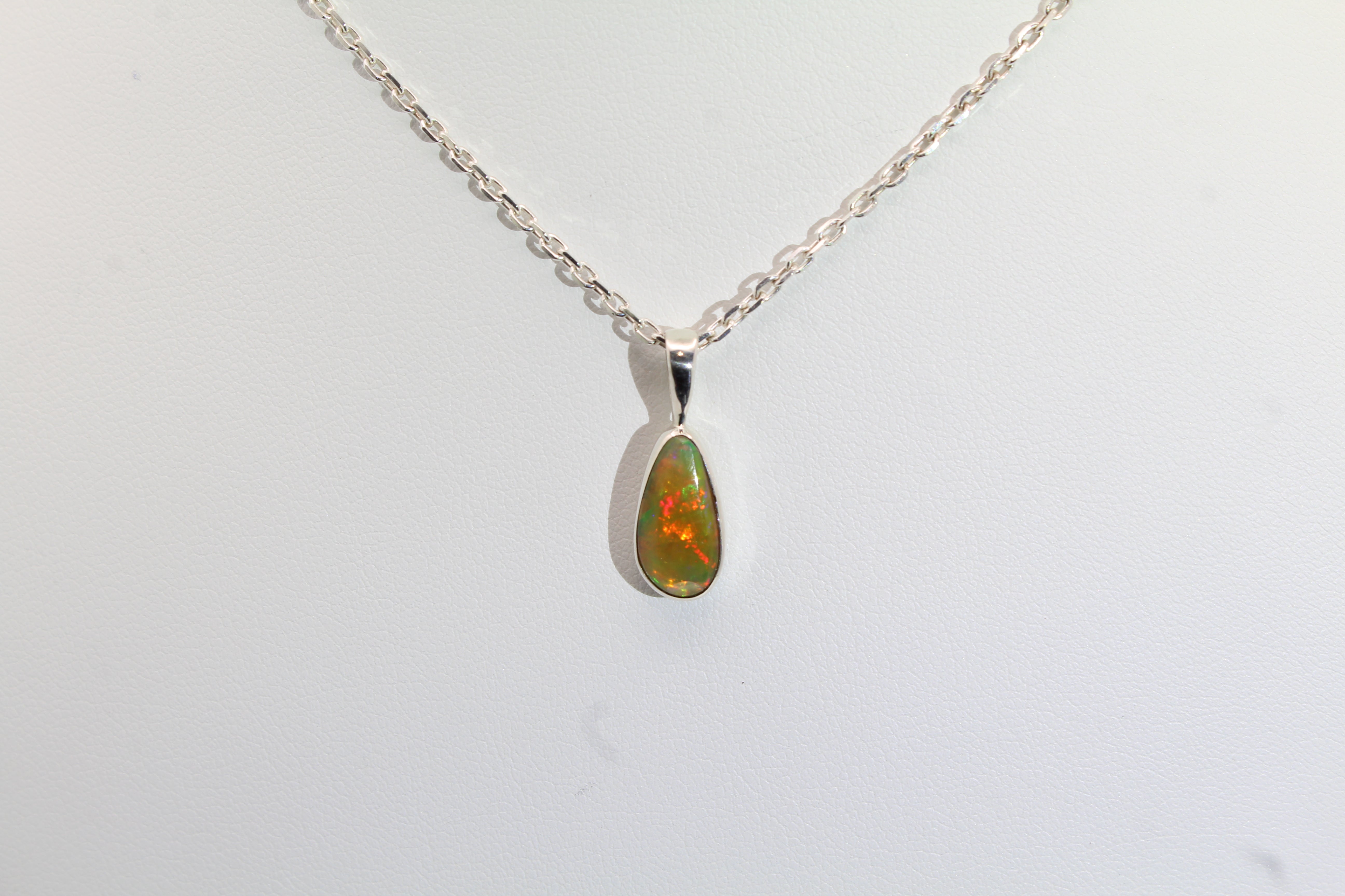 Red & Green Flash Teardrop Opal | Genuine October Birthstone Necklace