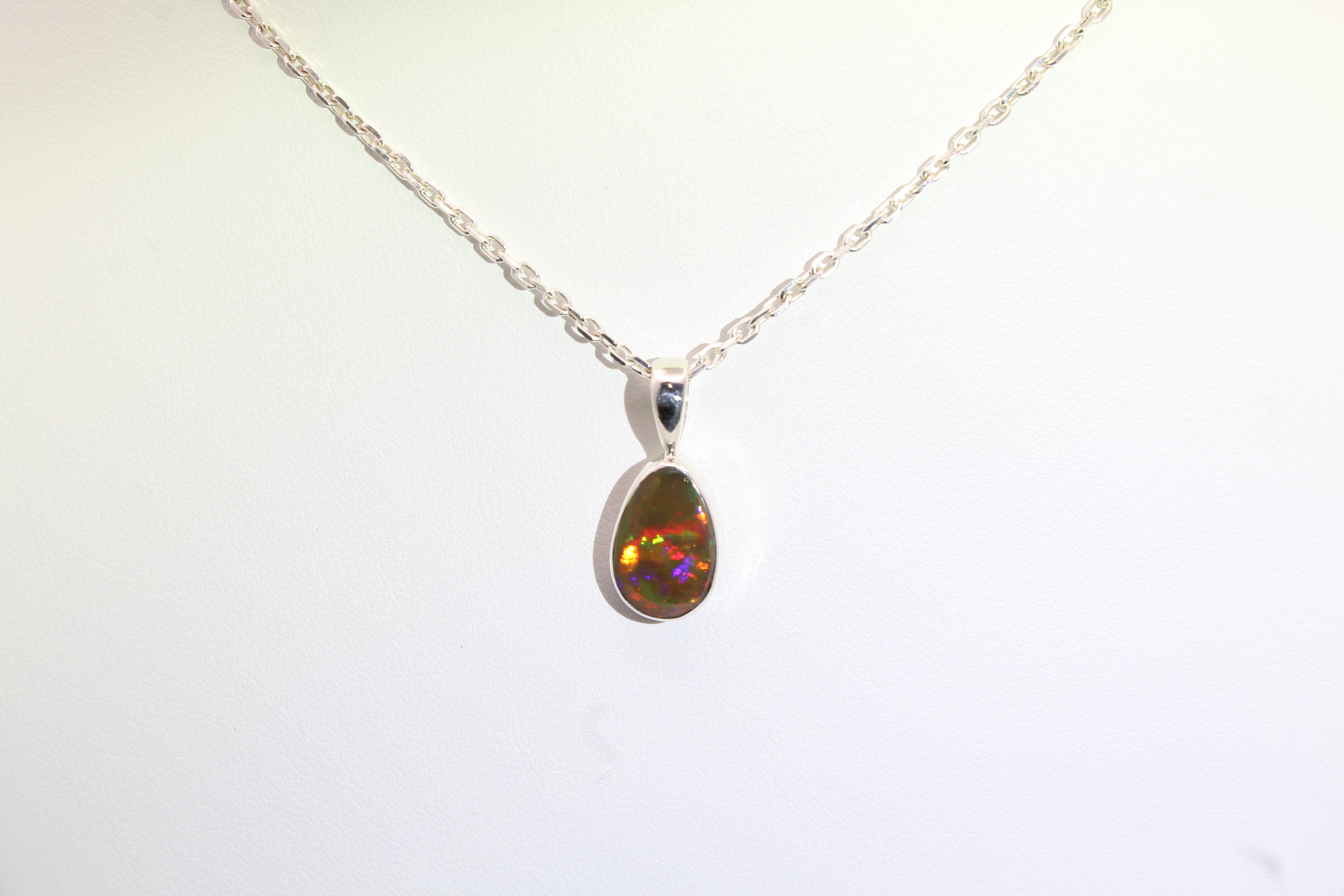 Sunset Fire Opal Necklace | Sterling Silver Teardrop Pendant