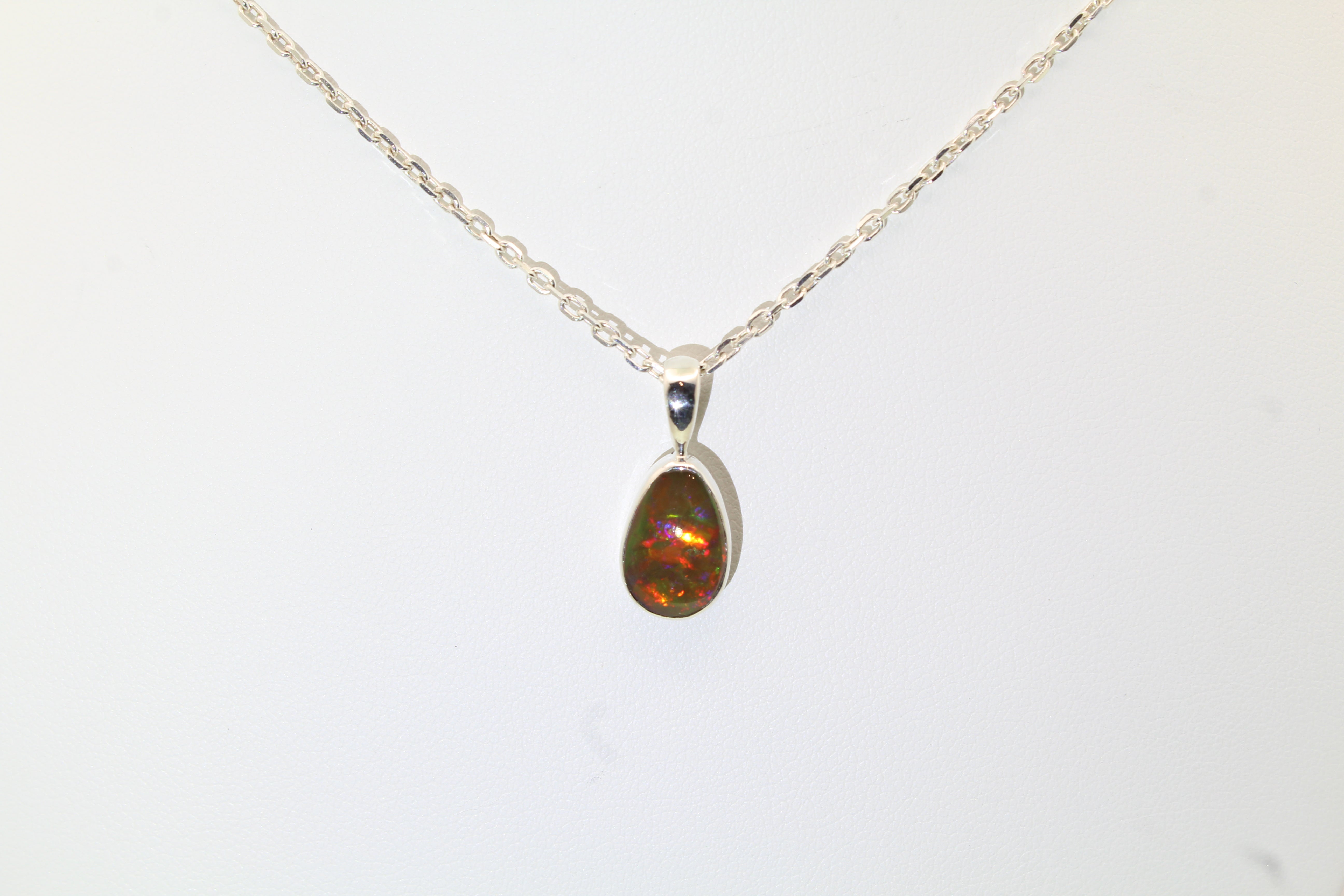Sunset Fire Opal Necklace | Sterling Silver Teardrop Pendant