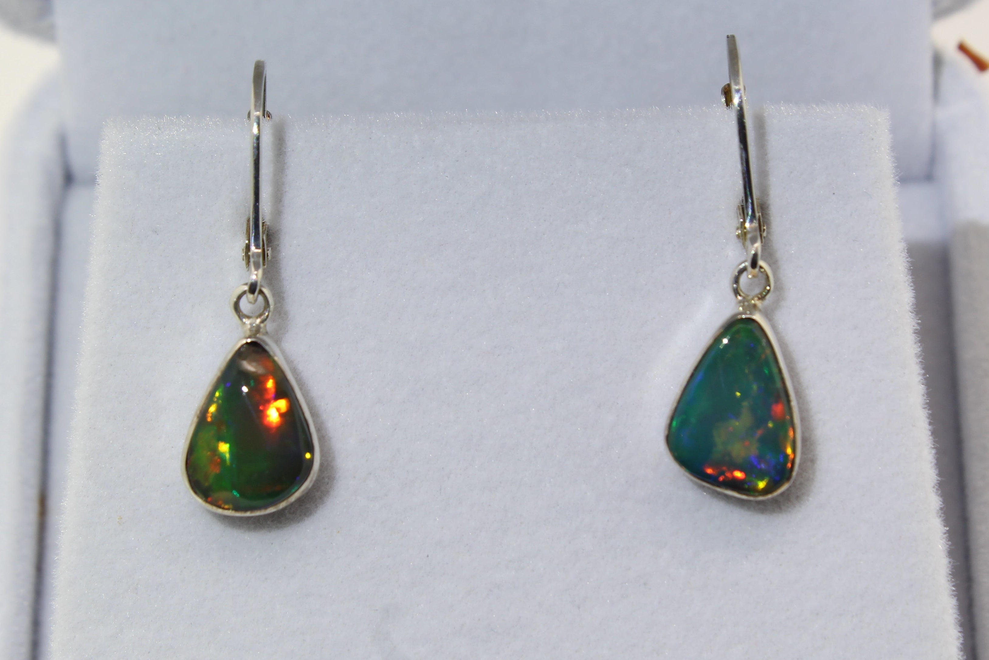 Organic Shape Red Fire Opal Earrings | Mismatched Perfection