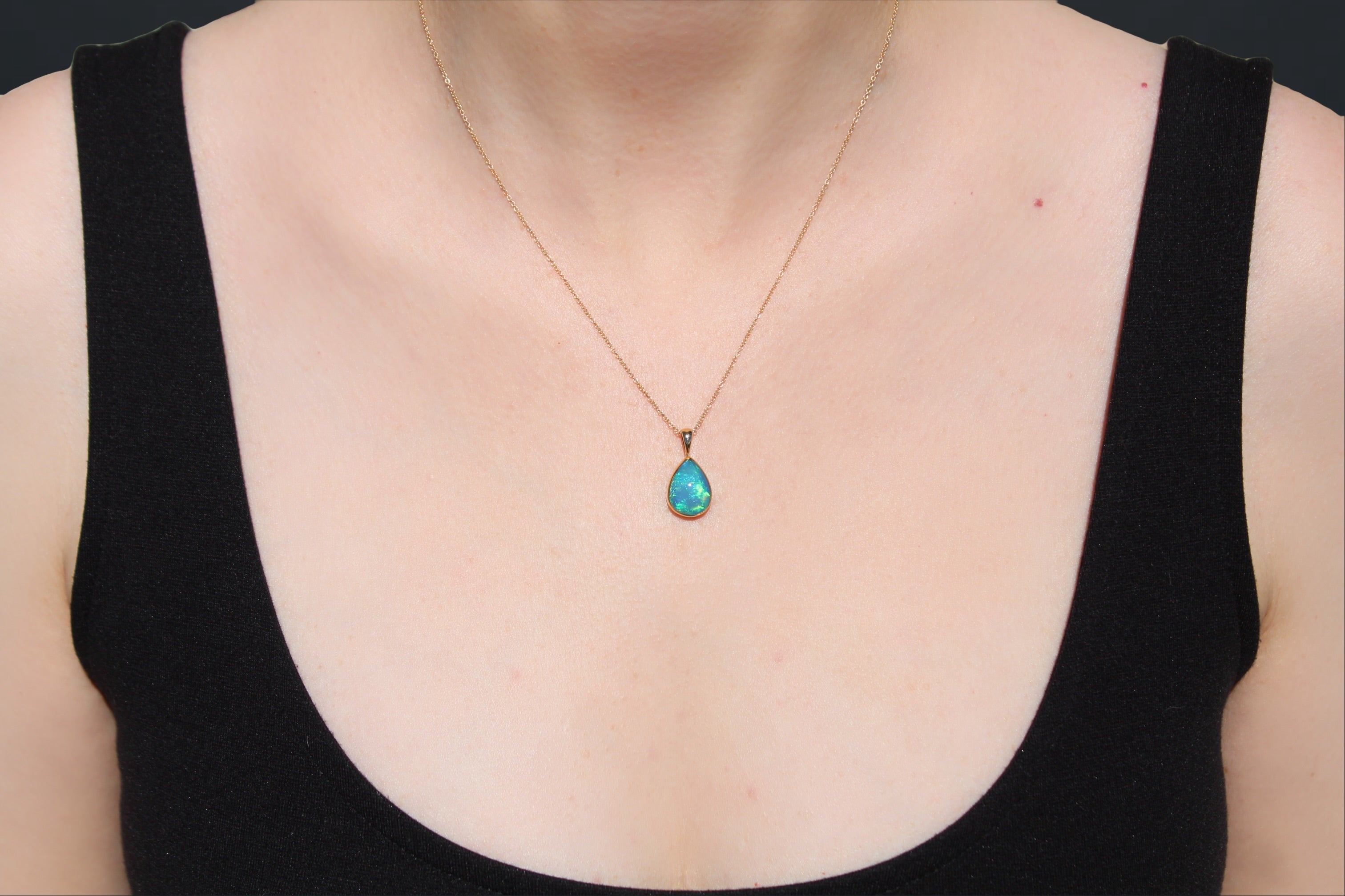 Solid 22k Gold Ethiopian Opal Teardrop Pendant