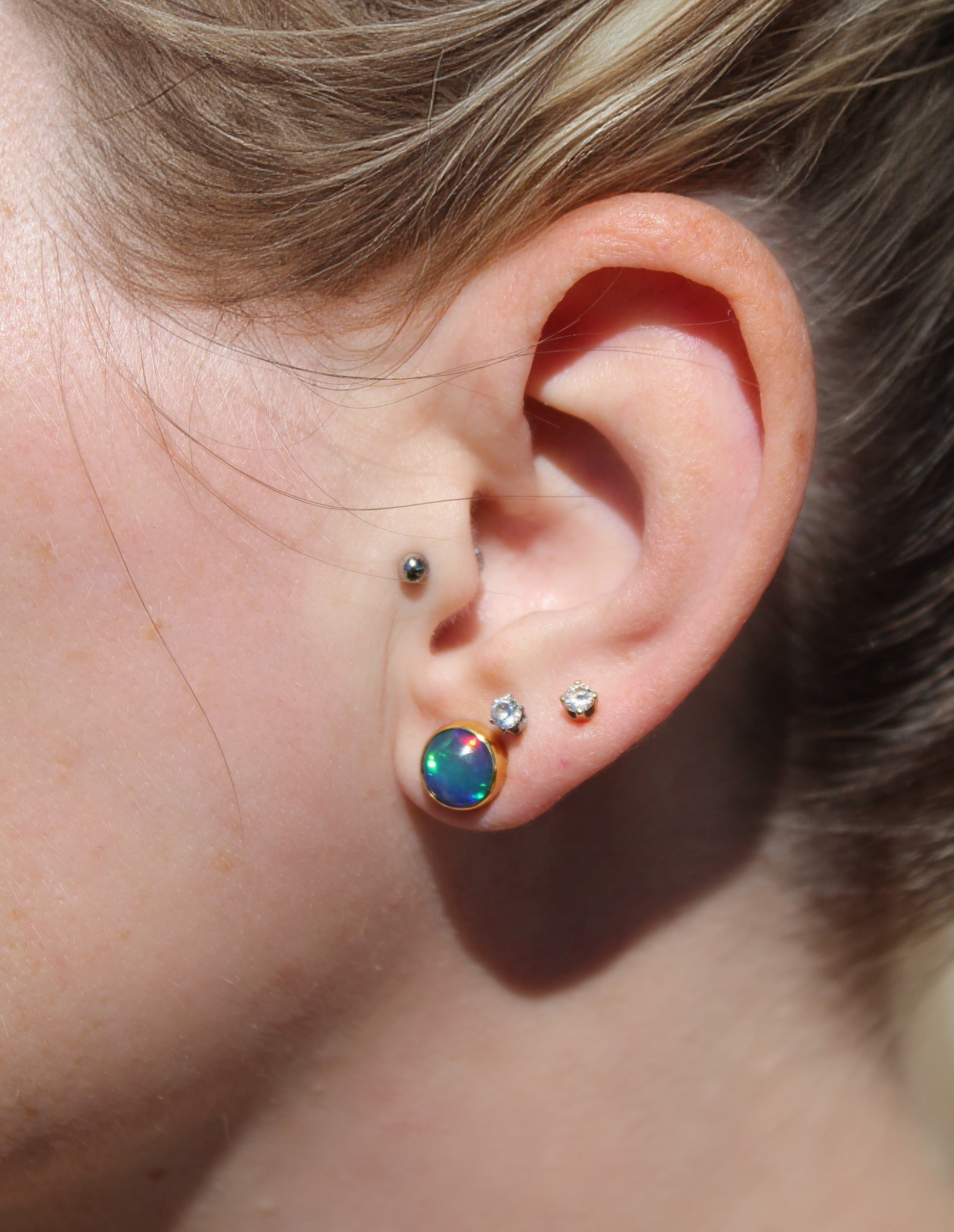 Solid Gold Ethiopian Opal Studs | 22k Bezel & 14k Posts