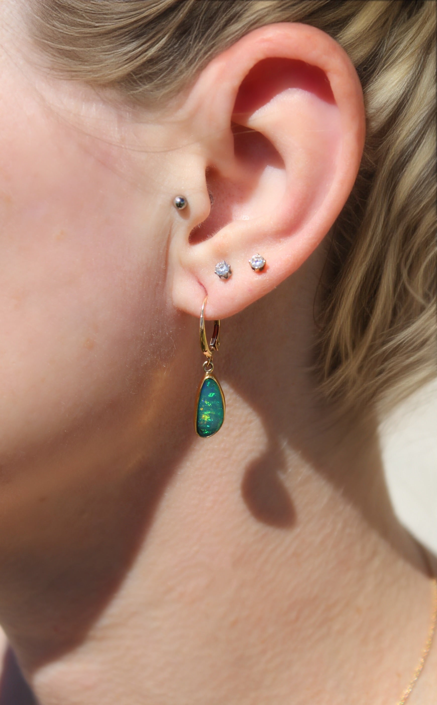 Handcrafted Opal Drop Earrings | 22k Gold Bezels on Leverbacks